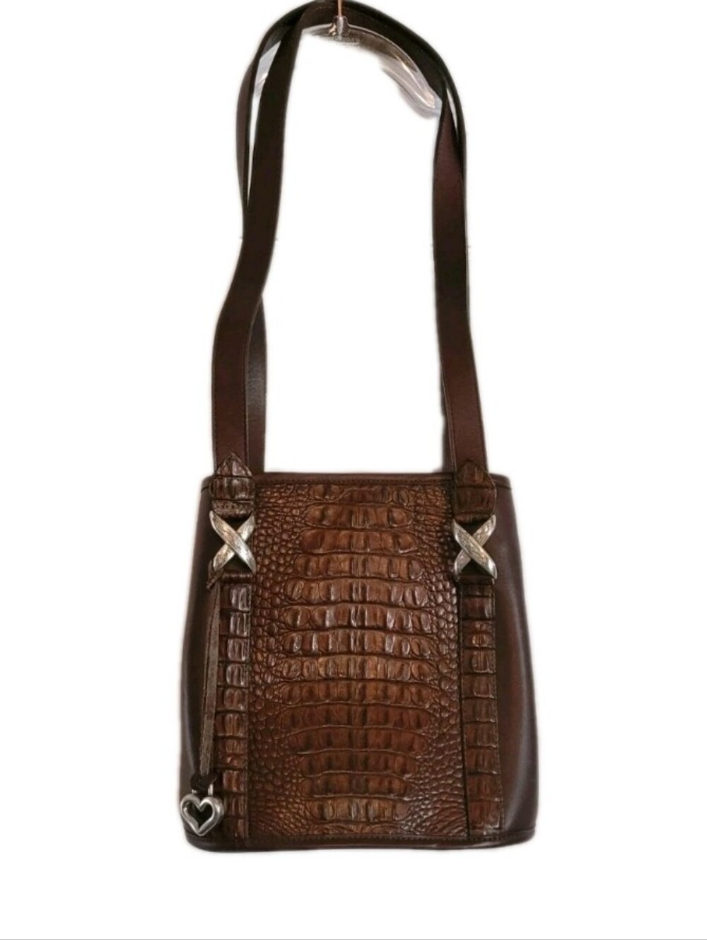 Brighton Crocodile Leather Double Strap Shoulder Bag Heart Charm Vintage Western
